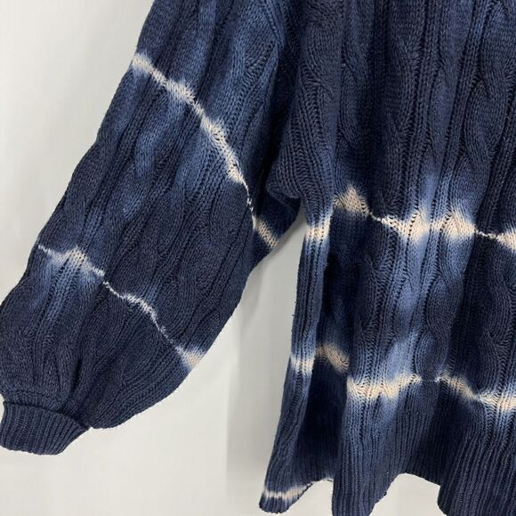 American Eagle Sweater Size Large Navy Tie Dye Chunky Cable Knit Turtleneck - Picture 3 of 9